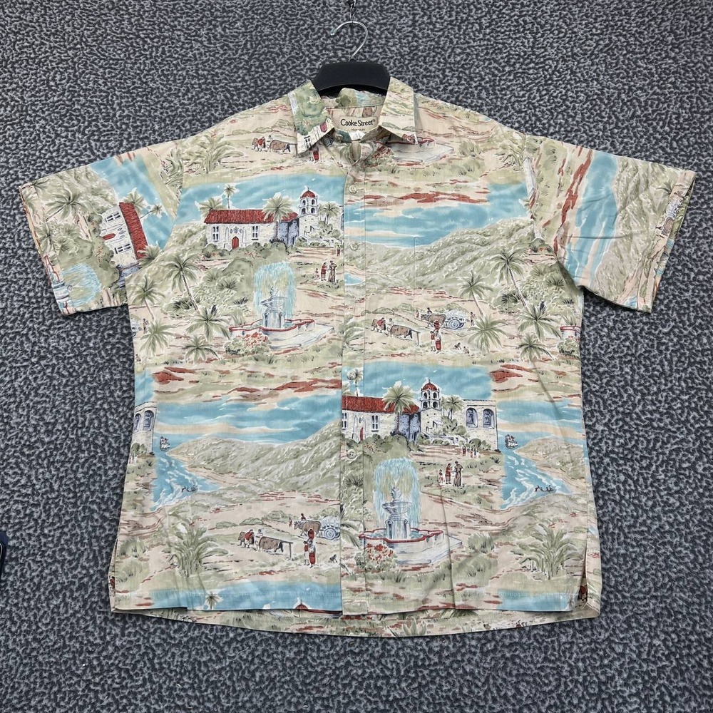 Cooke Street Shirt Men Extra Large Hawaiian Button Up‎ Short Sleeve XL Cotton